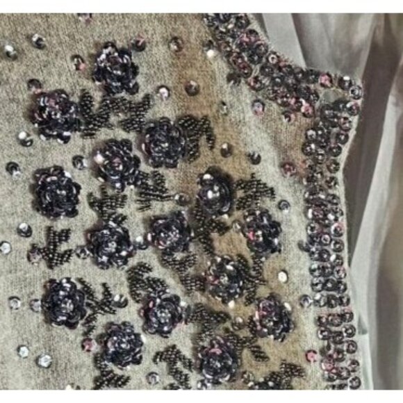 Vivien Forest Vintage Rabbit Wool Cardigan Sweater Floral Beaded Design Rhinesto - Picture 5 of 9